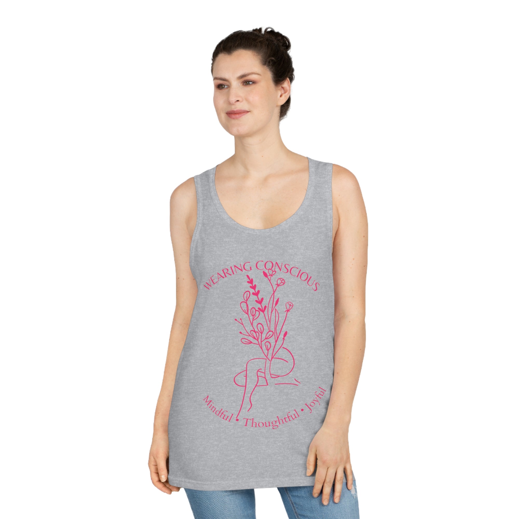 Mindful Thoughtful Joyful Design Floral Tank Top – Unisex Cut