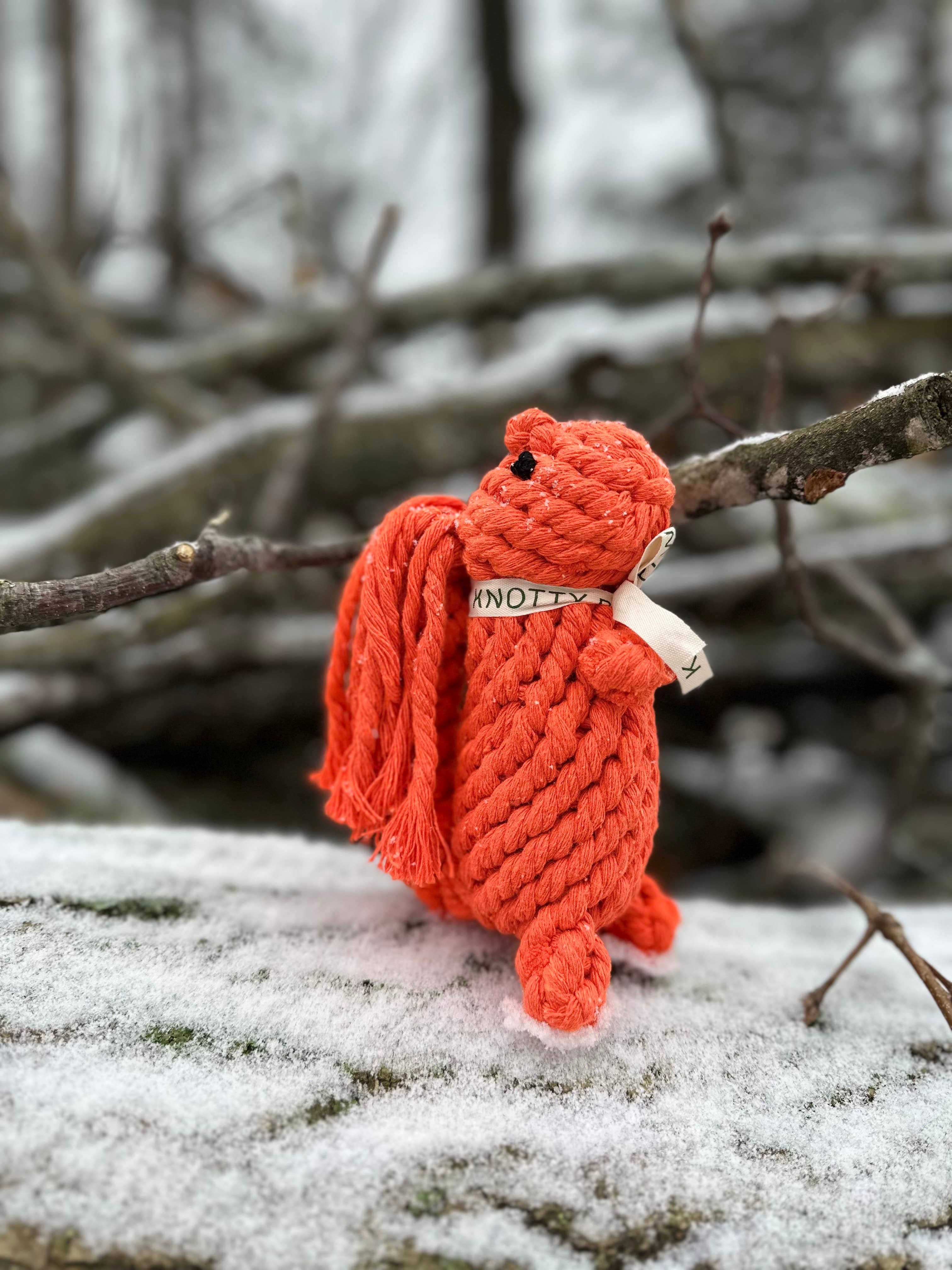 Monli Handcrafted Oliver the Squirrel Rope Dog + Cat Toy