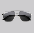WO|MN Logo Aviator Sunglasses (Metal + Acetate) — Silver Frame, Black Polarized Lenses