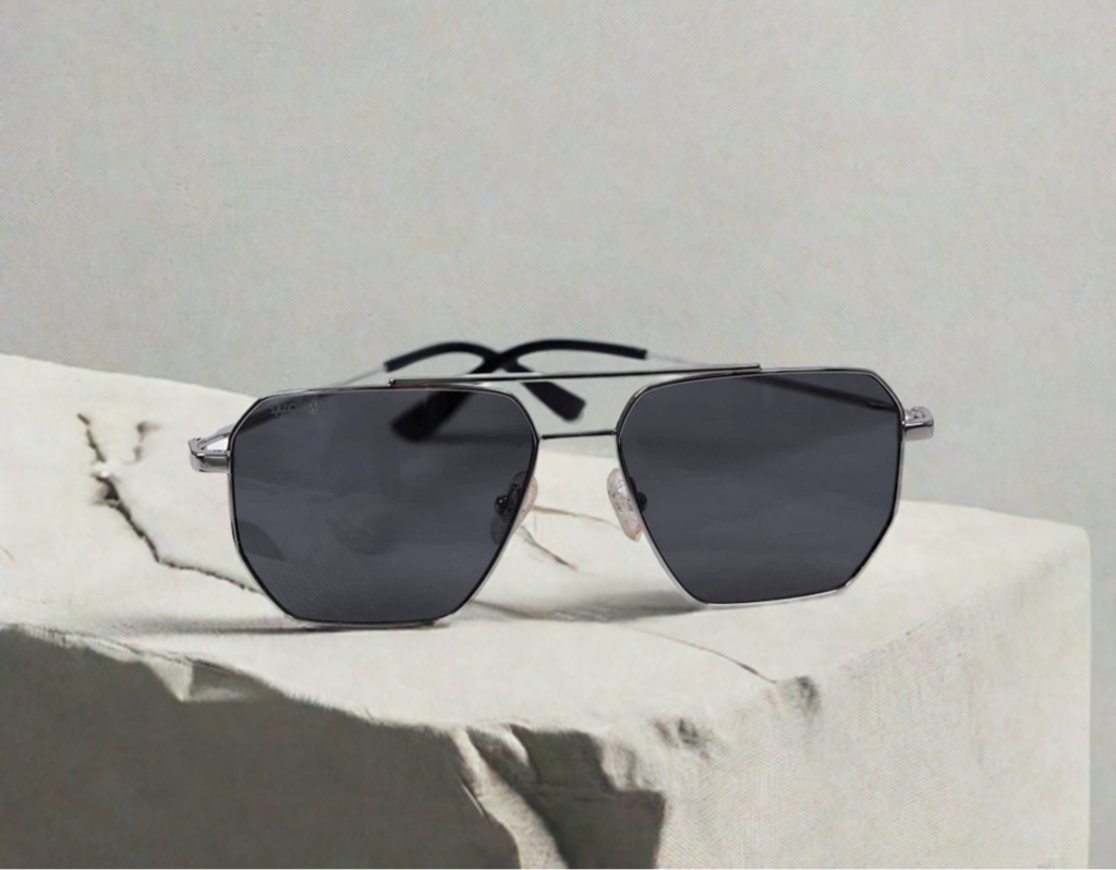 WO|MN Logo Aviator Sunglasses (Metal + Acetate) — Silver Frame, Black Polarized Lenses