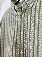 The LUCKY BRAND Men's Button-Down Green Floral Striped Shirt
