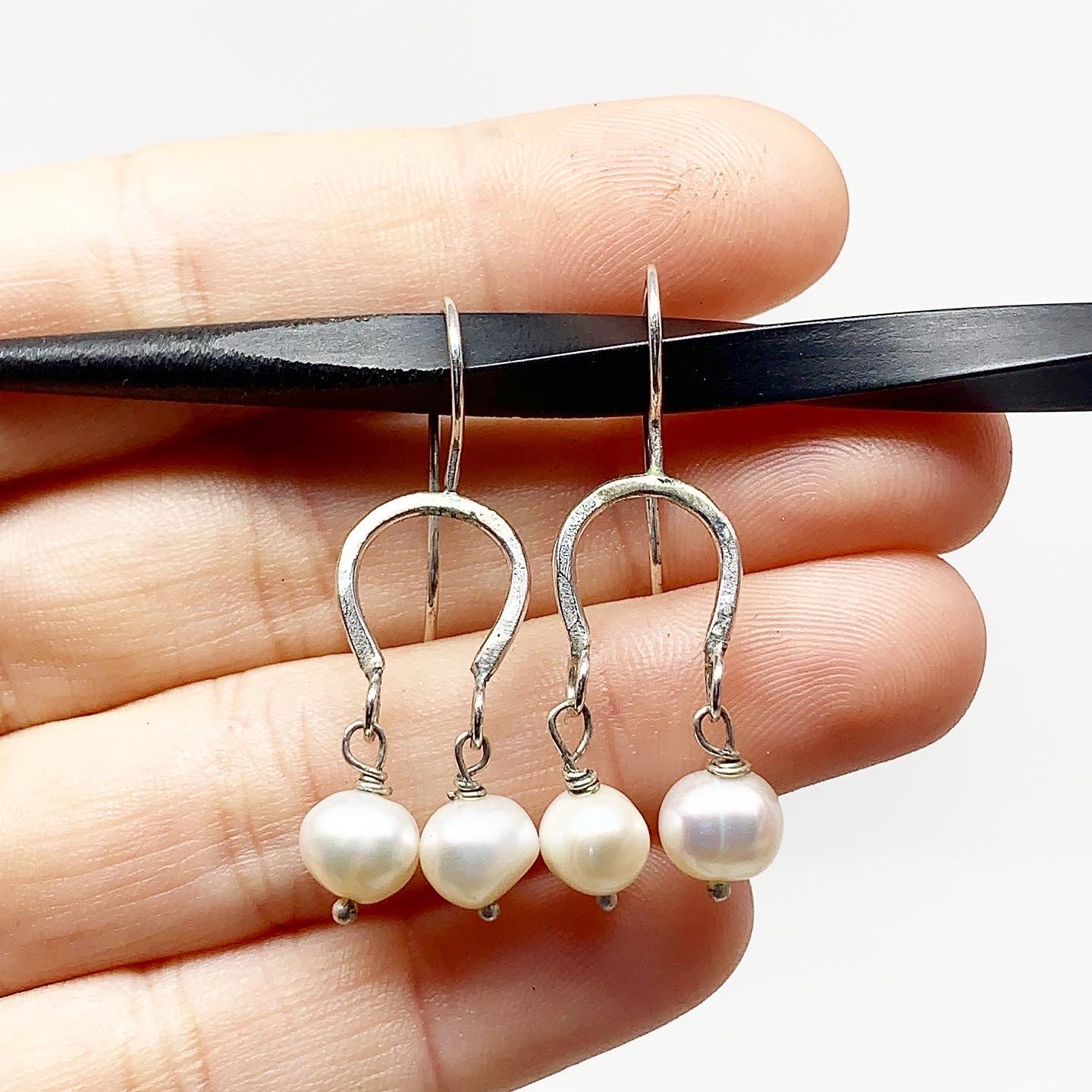 Lucky Horseshoe Pearl Drop Earrings-1