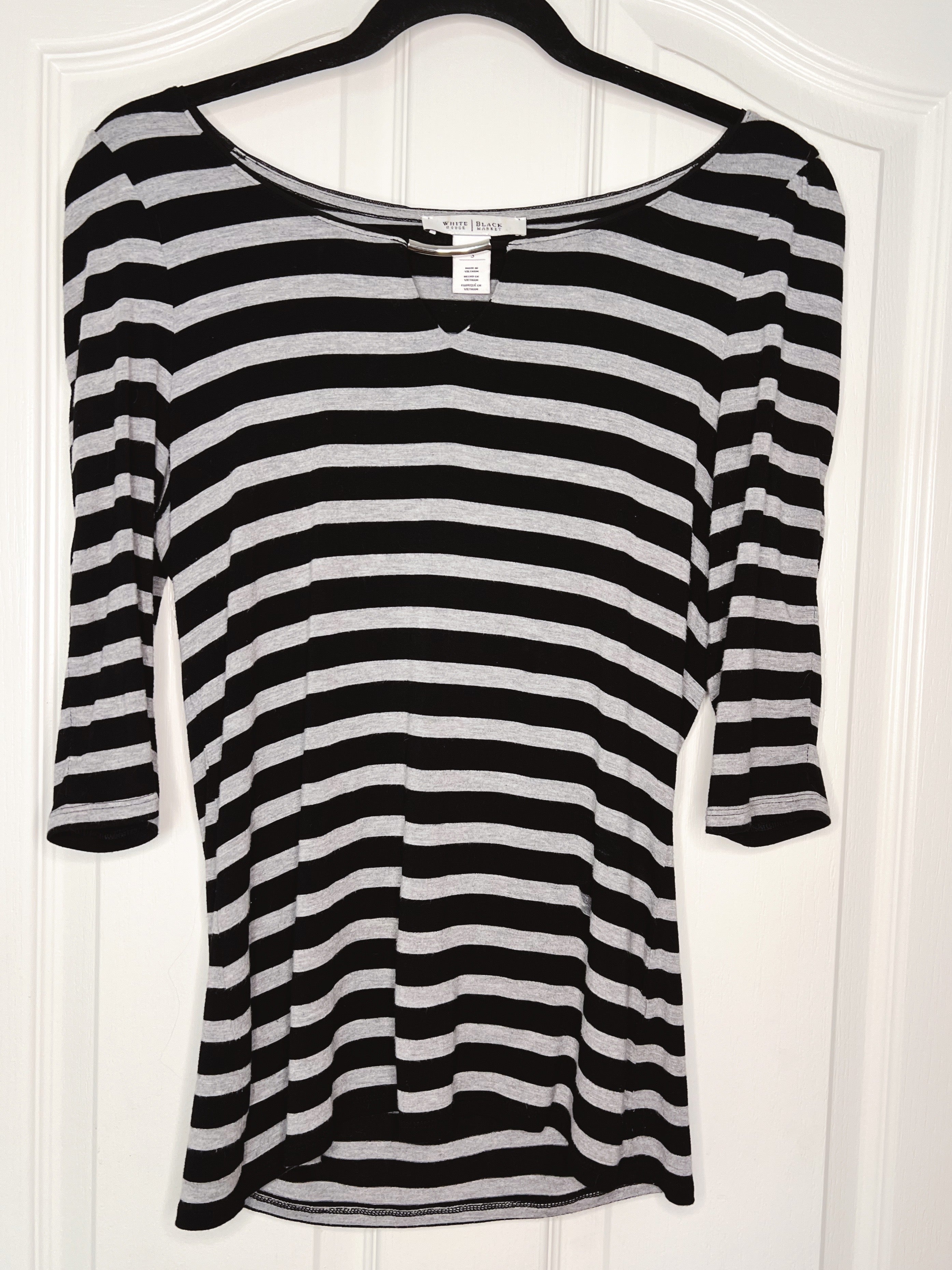 White House Black Market Striped 3/4-Sleeve Blouse