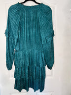 Anthropologie Current Air Pleated Tiered Jacquard Mini Dress – Jade Green