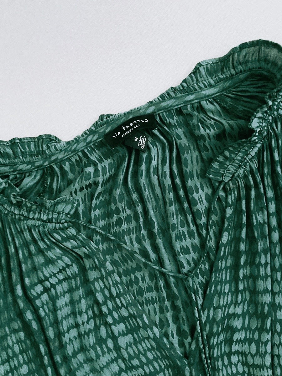 Anthropologie Current Air Pleated Tiered Jacquard Mini Dress – Jade Green