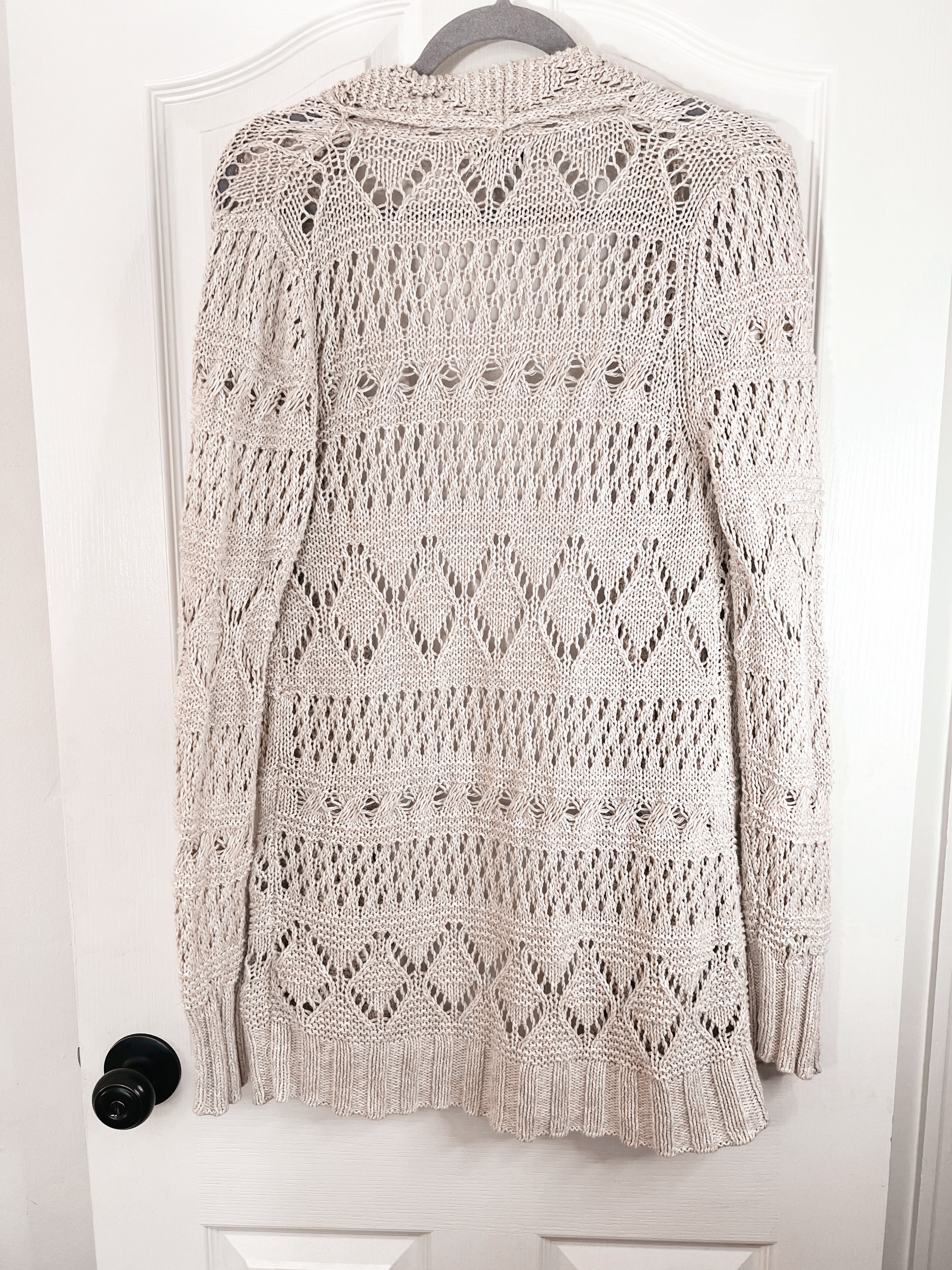 The LUCKY Open Front Pointelle Cardigan Sweater with Pockets