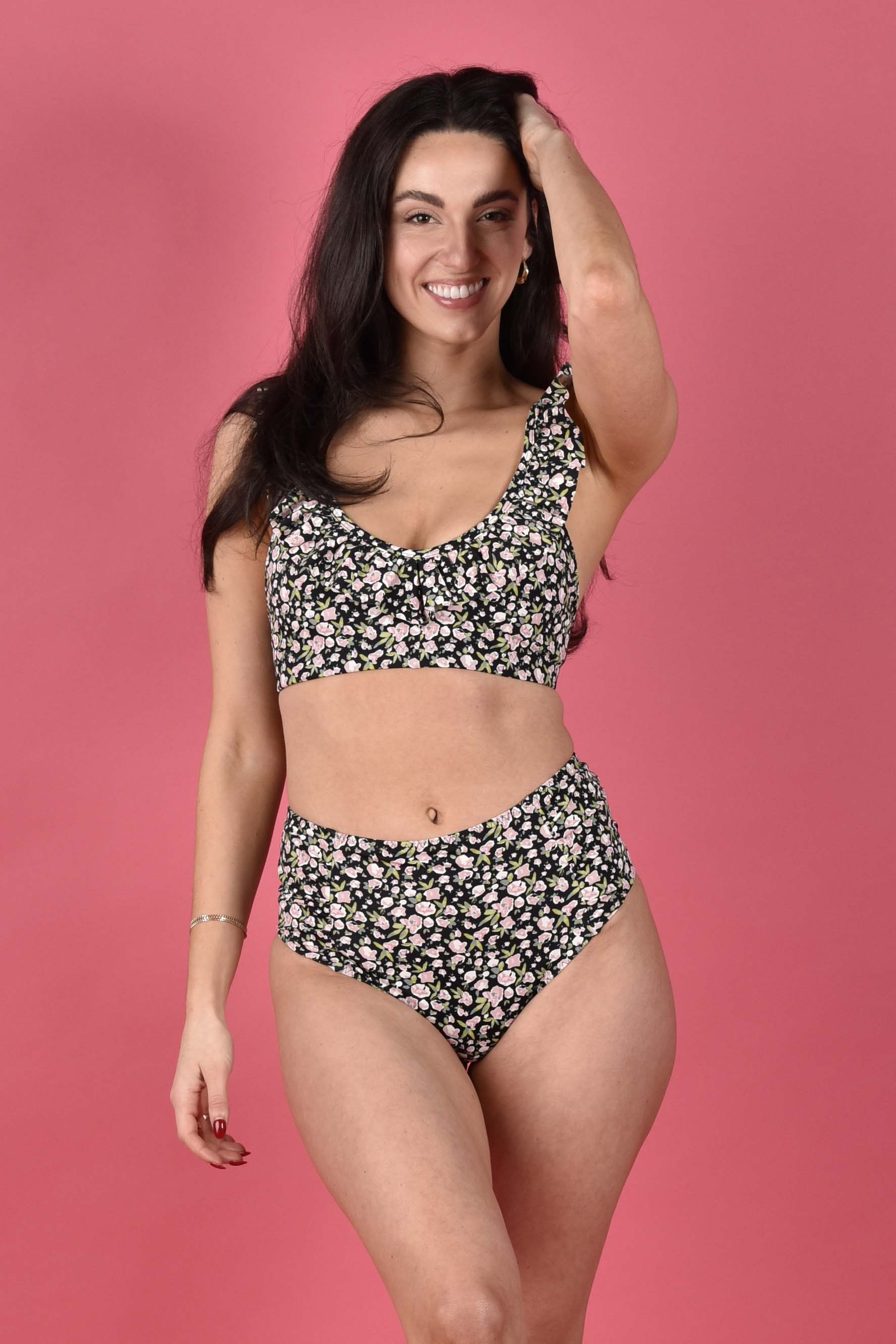 Heather Ruffled Bikini Top in Sugar Pink Floral
