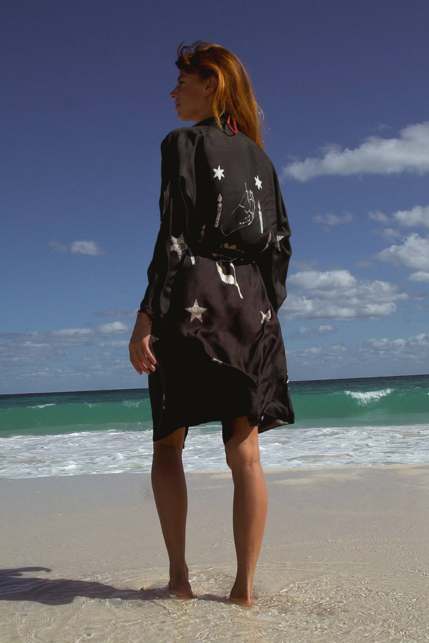 The Rigel Silk Robe in Starry Night-4
