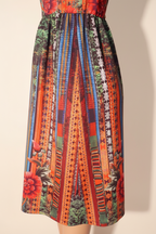 Abstract Floral Spandex Blend Vintage Midi Dress – Size S