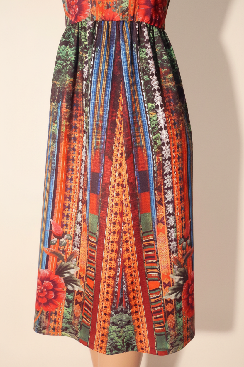 Abstract Floral Spandex Blend Vintage Midi Dress – Size S