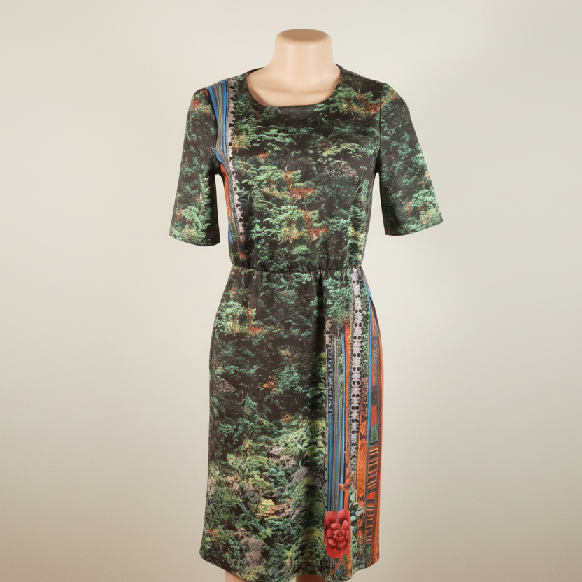 Abstract Floral Spandex Blend Vintage Midi Dress – Size S