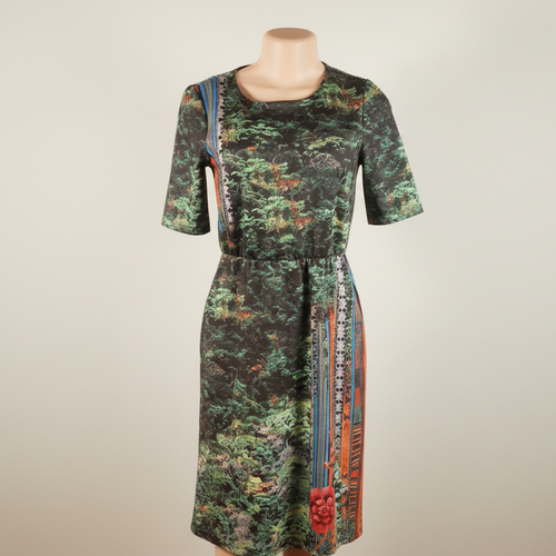 Abstract Floral Spandex Blend Vintage Midi Dress – Size S
