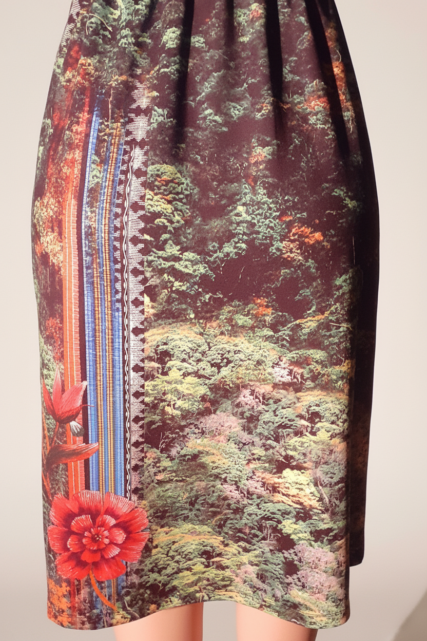 Abstract Floral Spandex Blend Vintage Midi Dress – Size S