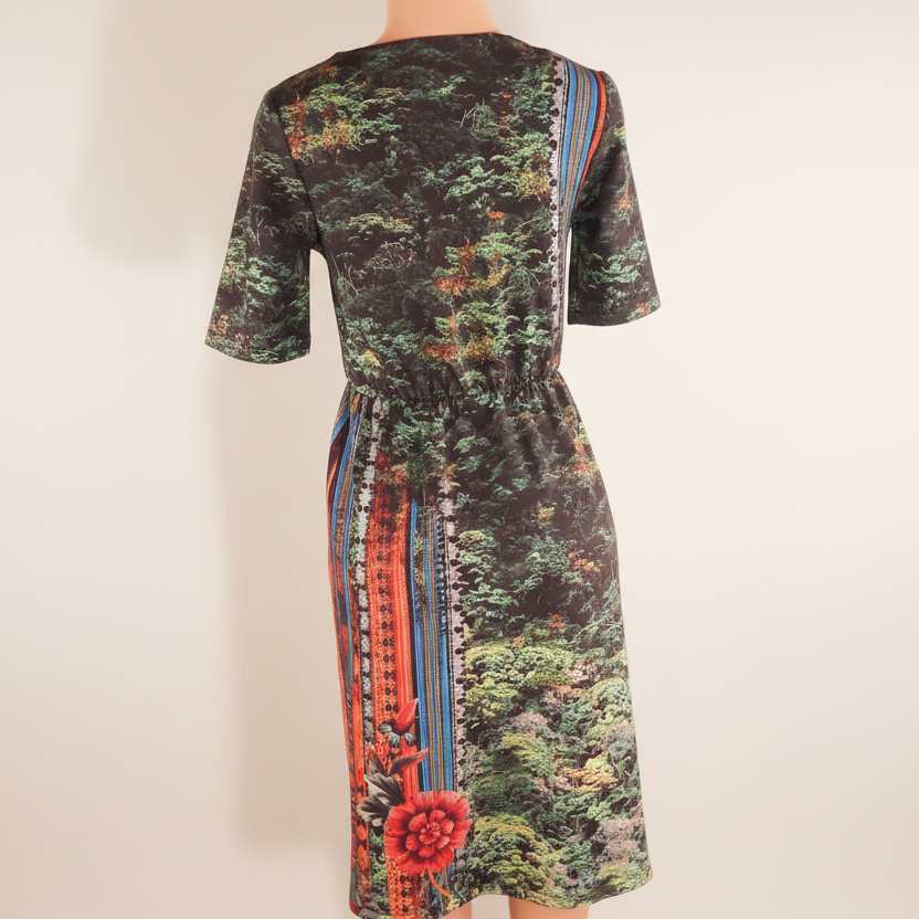 Abstract Floral Spandex Blend Vintage Midi Dress – Size S