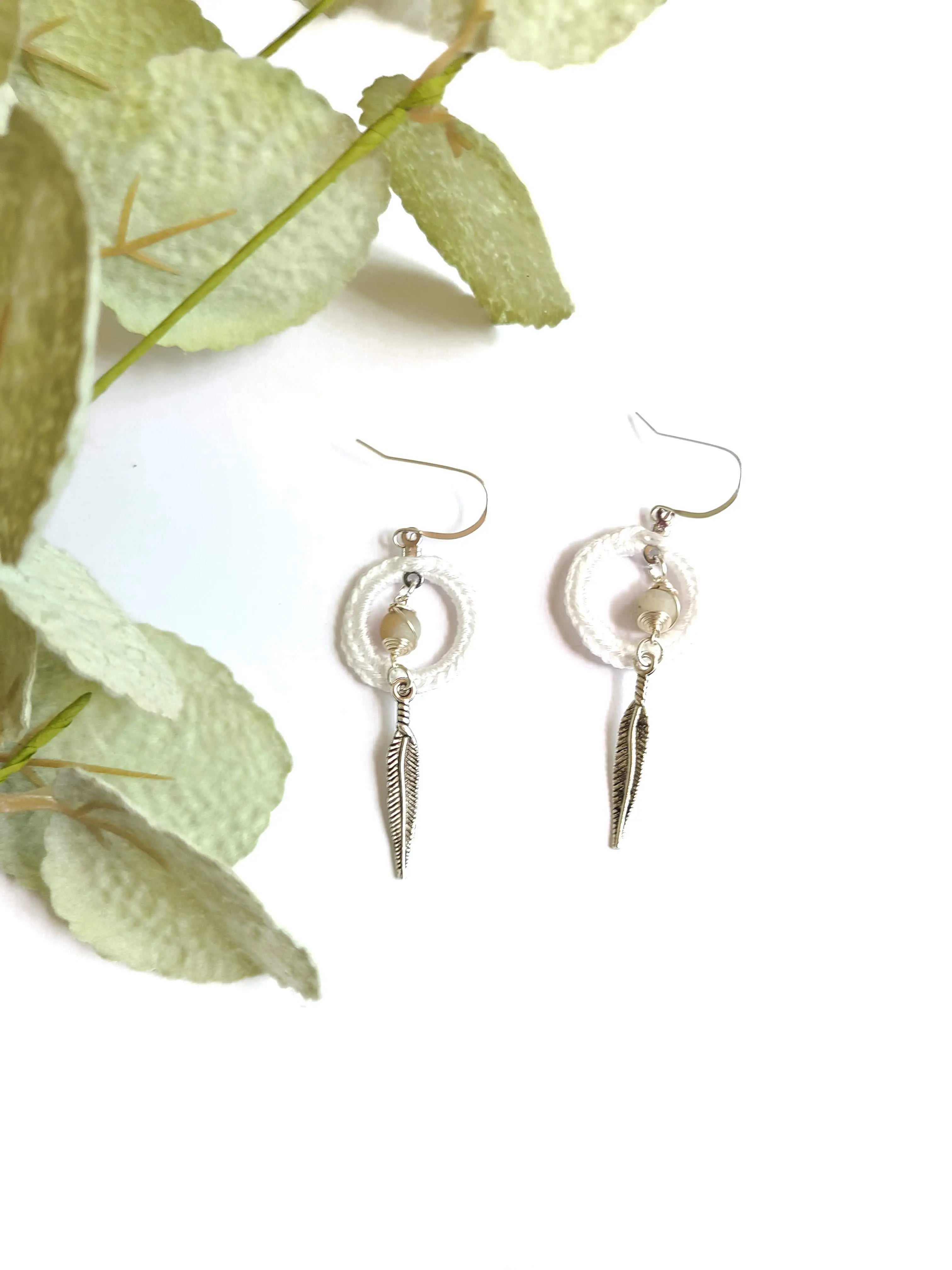 Amazonite Calm Earrings with feather-0