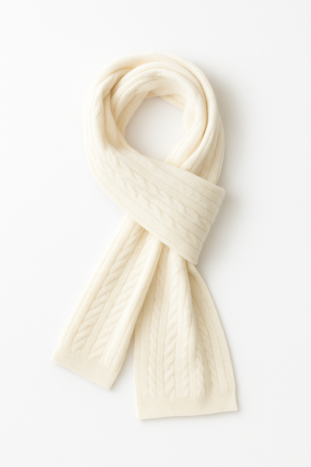 Angora and Wool Knit Scarf – Solid Beige