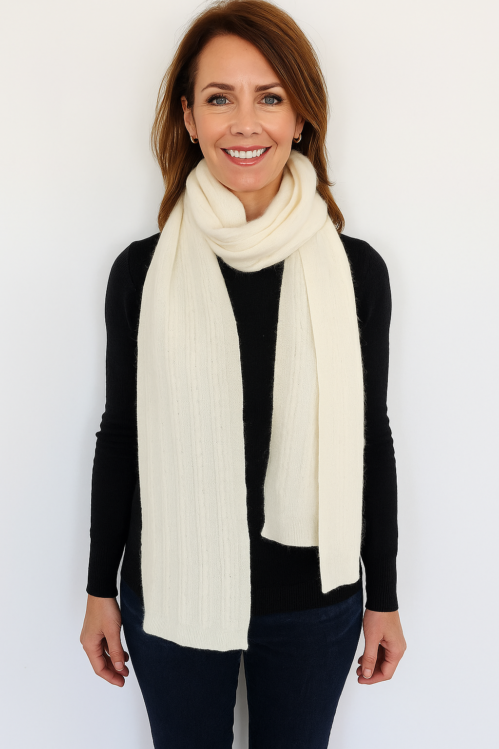 Angora and Wool Knit Scarf – Solid Beige