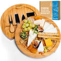 Bamboo Cheese Board and Knife Set - 10 Inch Swiveling Charcuterie Board with Slide-Out Drawer-0