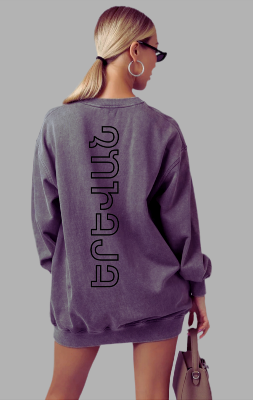 YEREVAN Embroidered Logo 100% Cotton Oversized Crewneck Sweatshirt Dress- Dark Vintage Gray