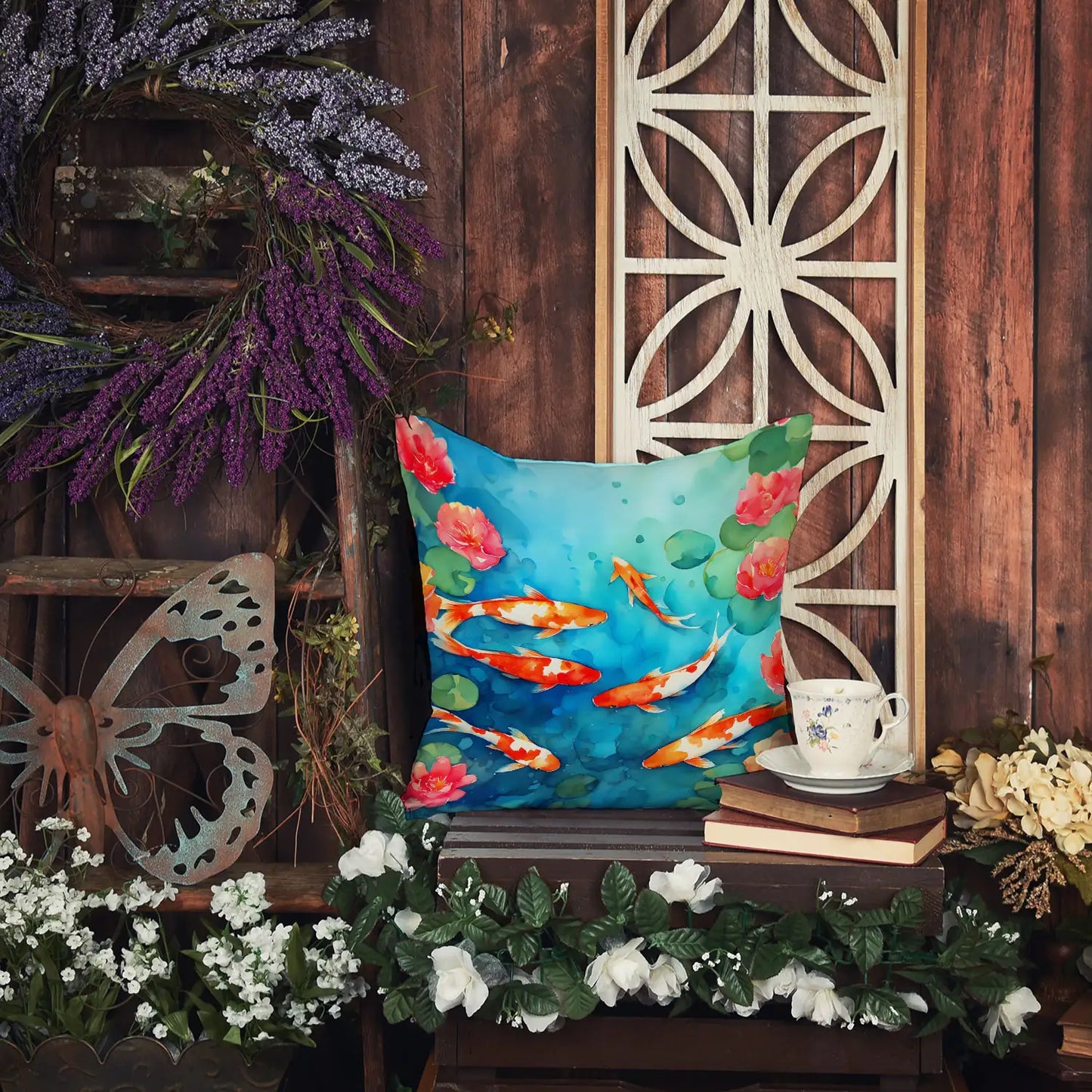 Koi Fish Throw Pillow - Large 18” x 18”