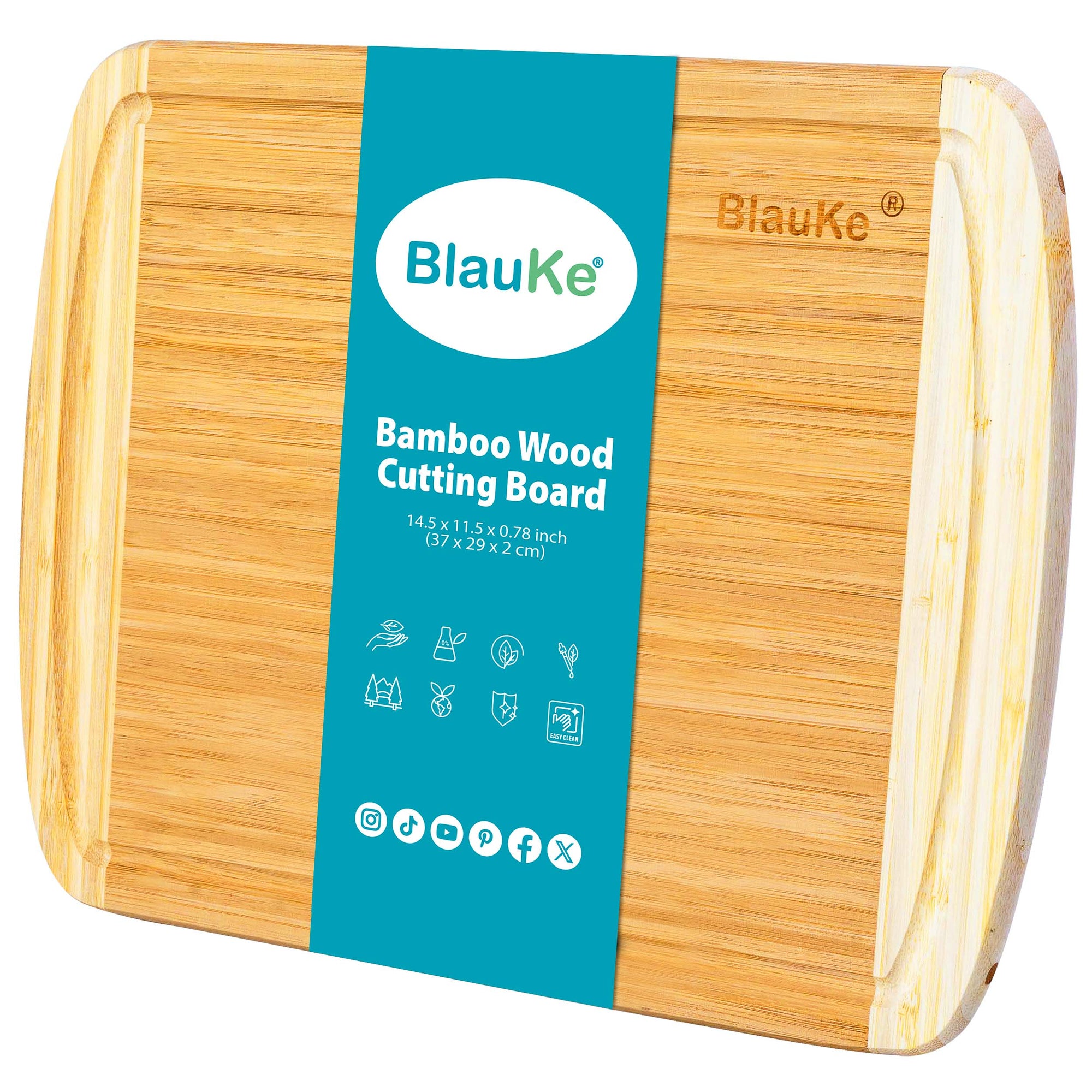 Bamboo Chopping Board with Juice Groove/ Wooden Serving Tray – 14”x11”