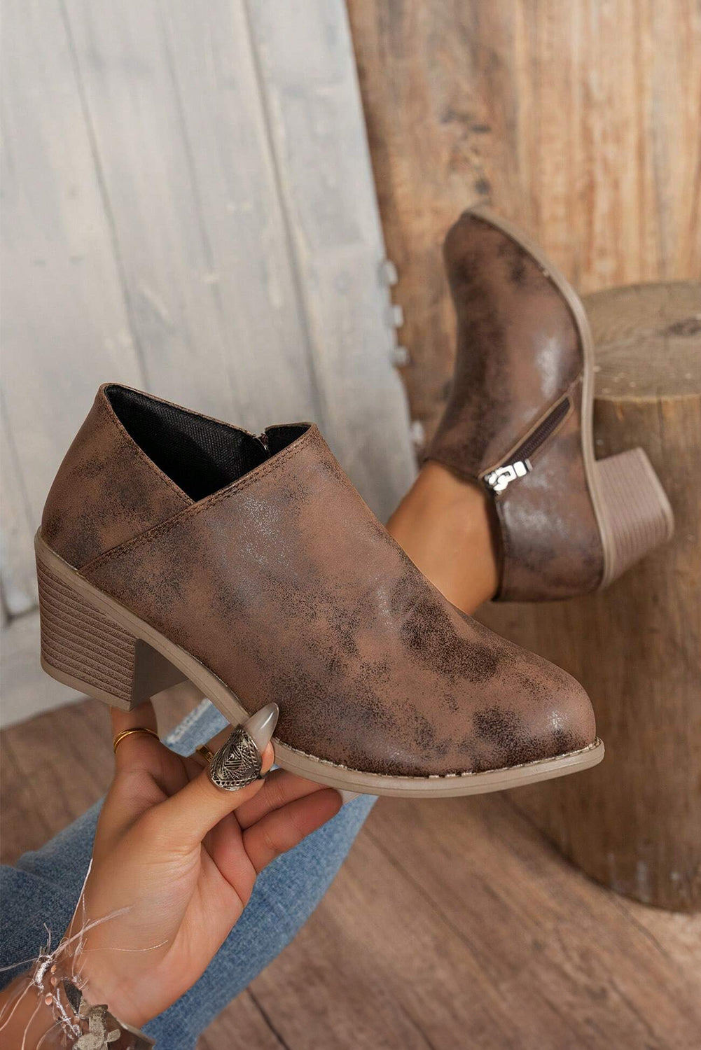 Tulip Opening Vegan Suede Ankle Boots