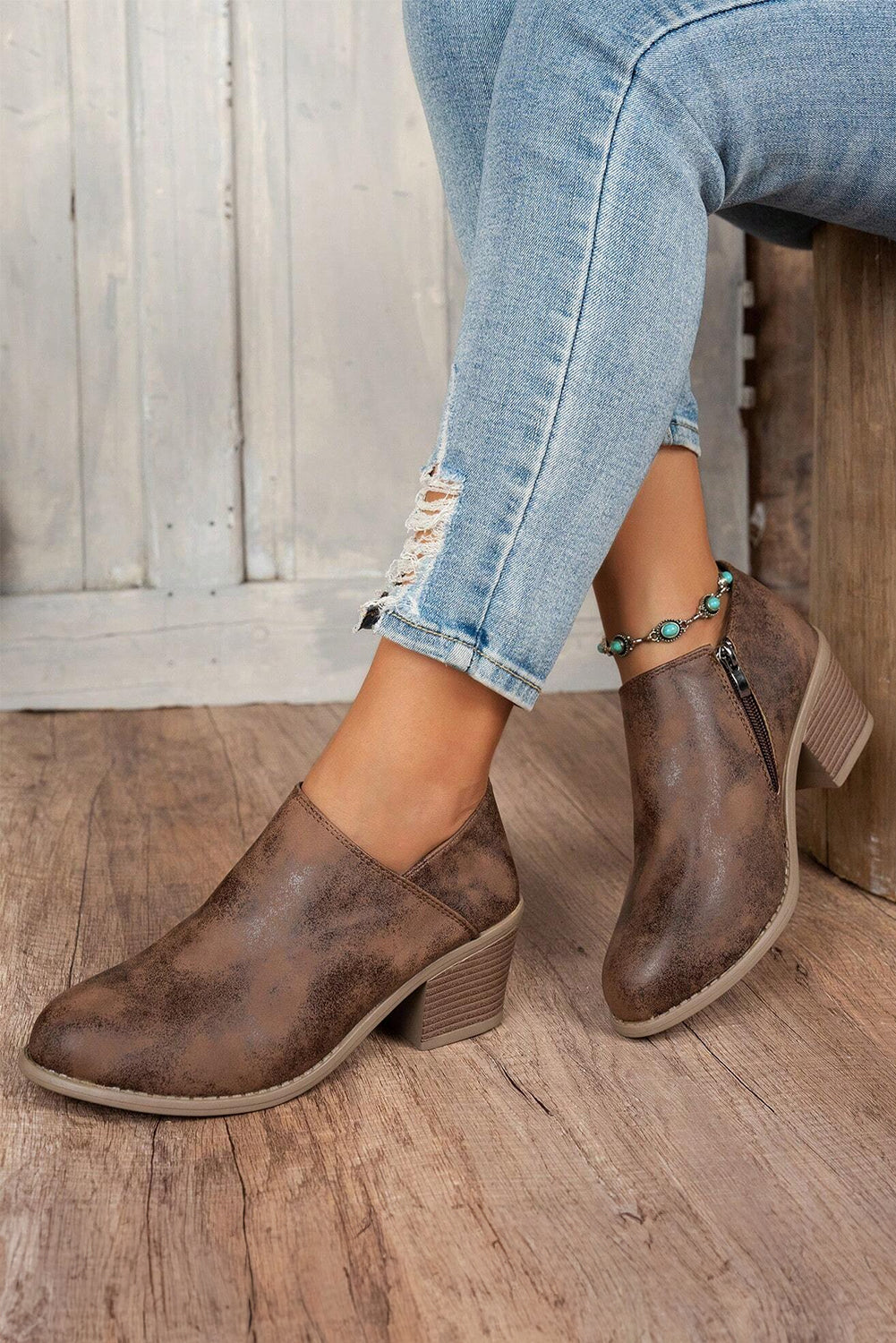 Tulip Opening Vegan Suede Ankle Boots