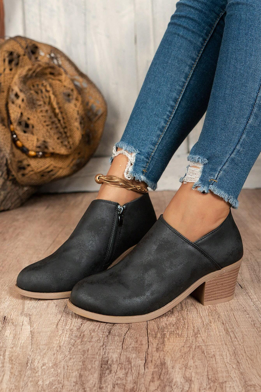 Tulip Opening Vegan Suede Ankle Boots