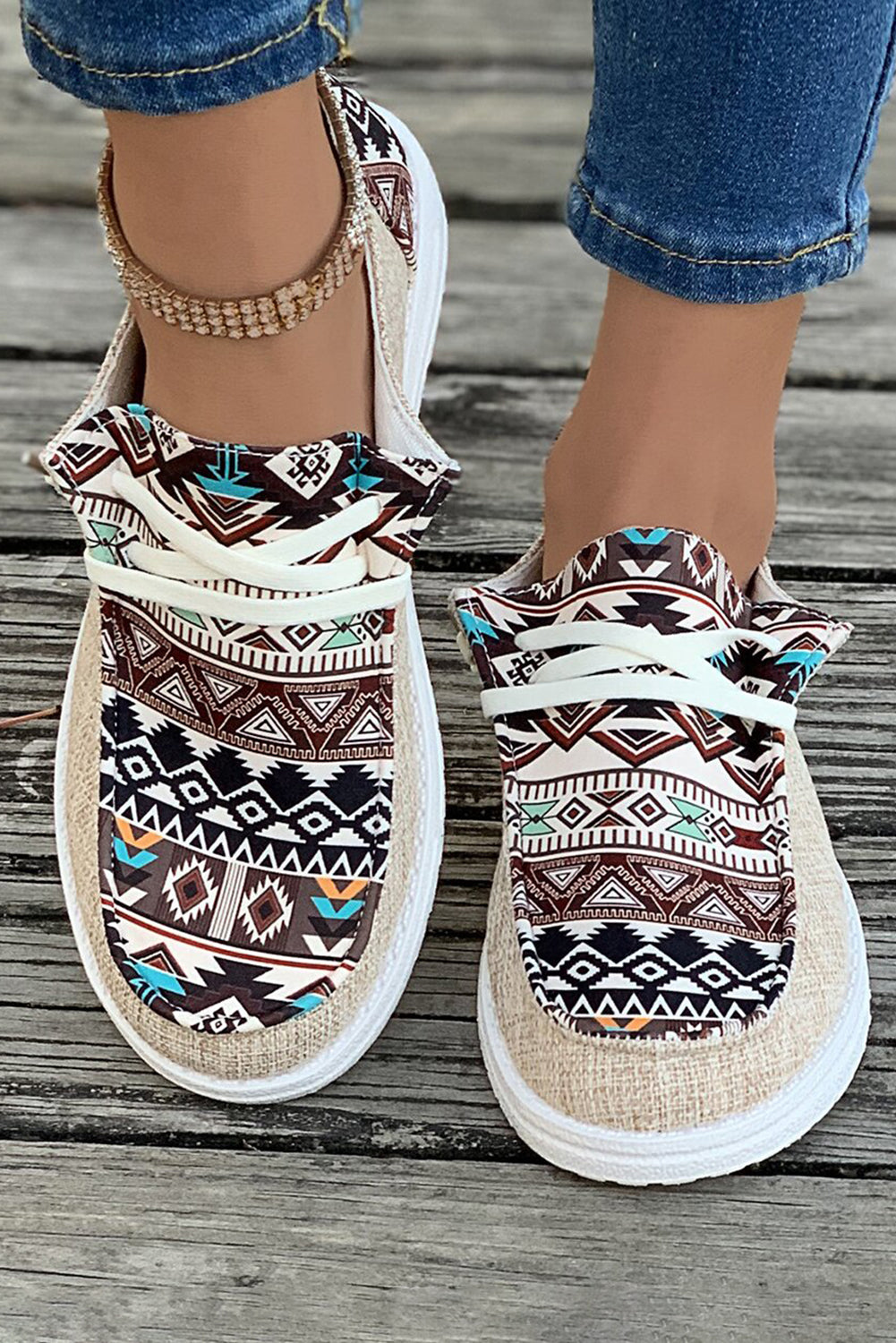 Bailee Vintage Aztec Lace-Up Flat Shoes