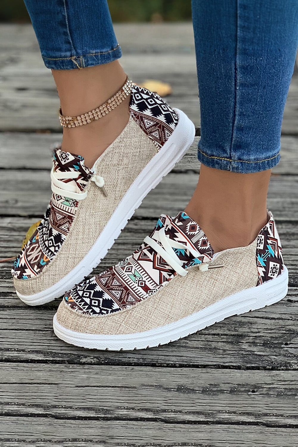 Bailee Vintage Aztec Lace-Up Flat Shoes