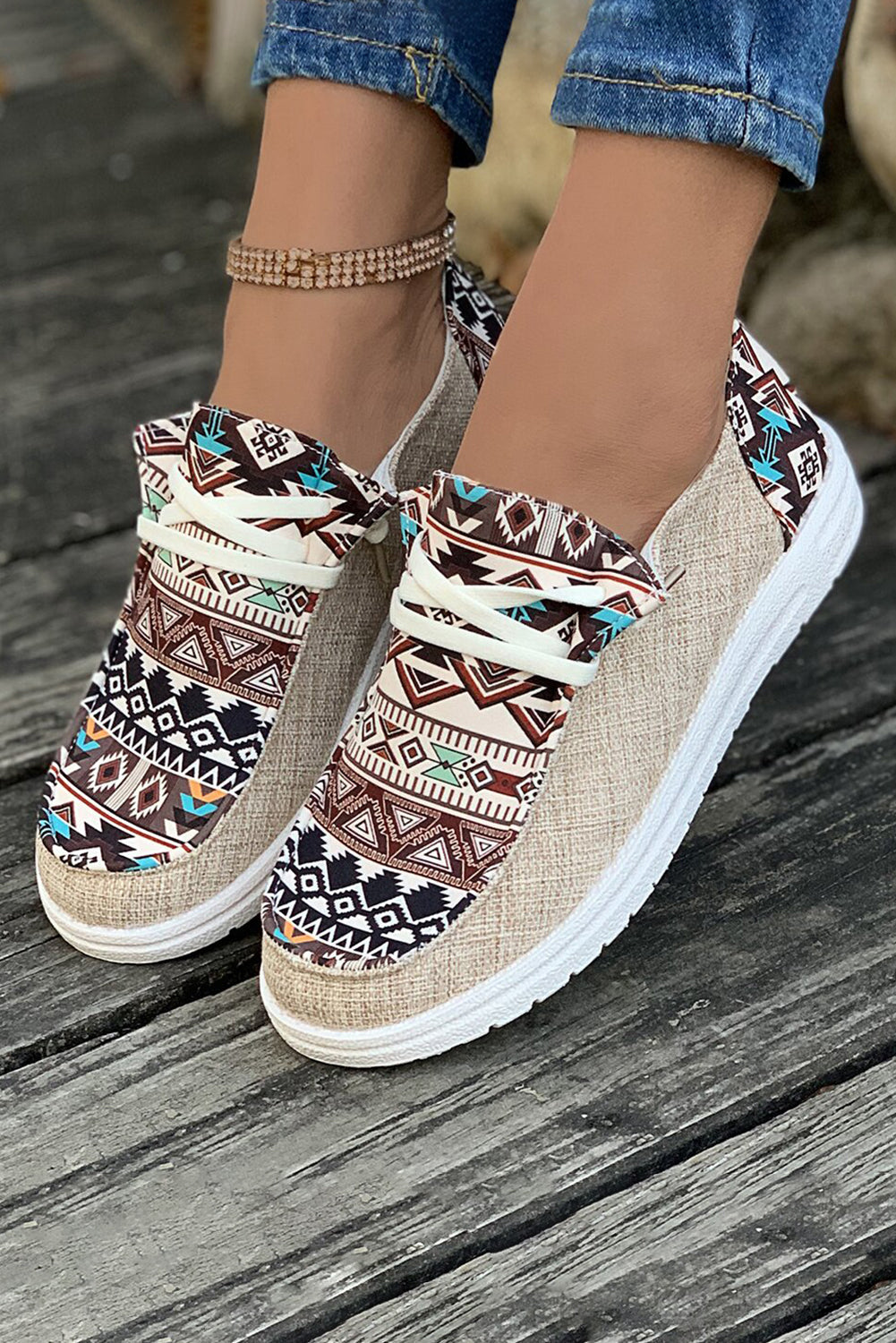 Bailee Vintage Aztec Lace-Up Flat Shoes