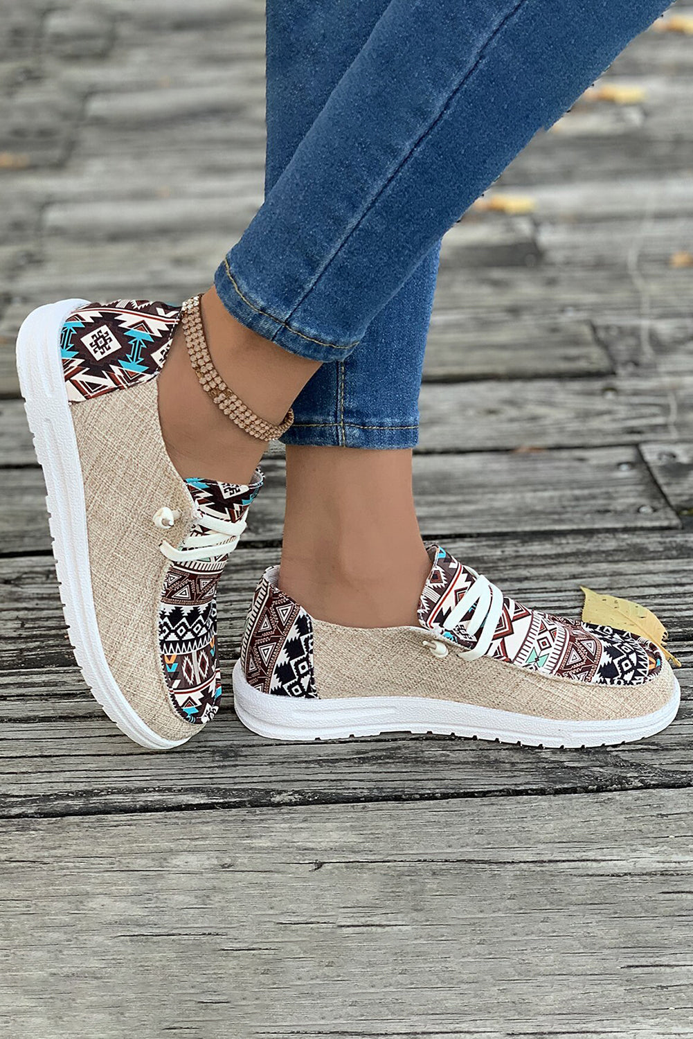 Bailee Vintage Aztec Lace-Up Flat Shoes