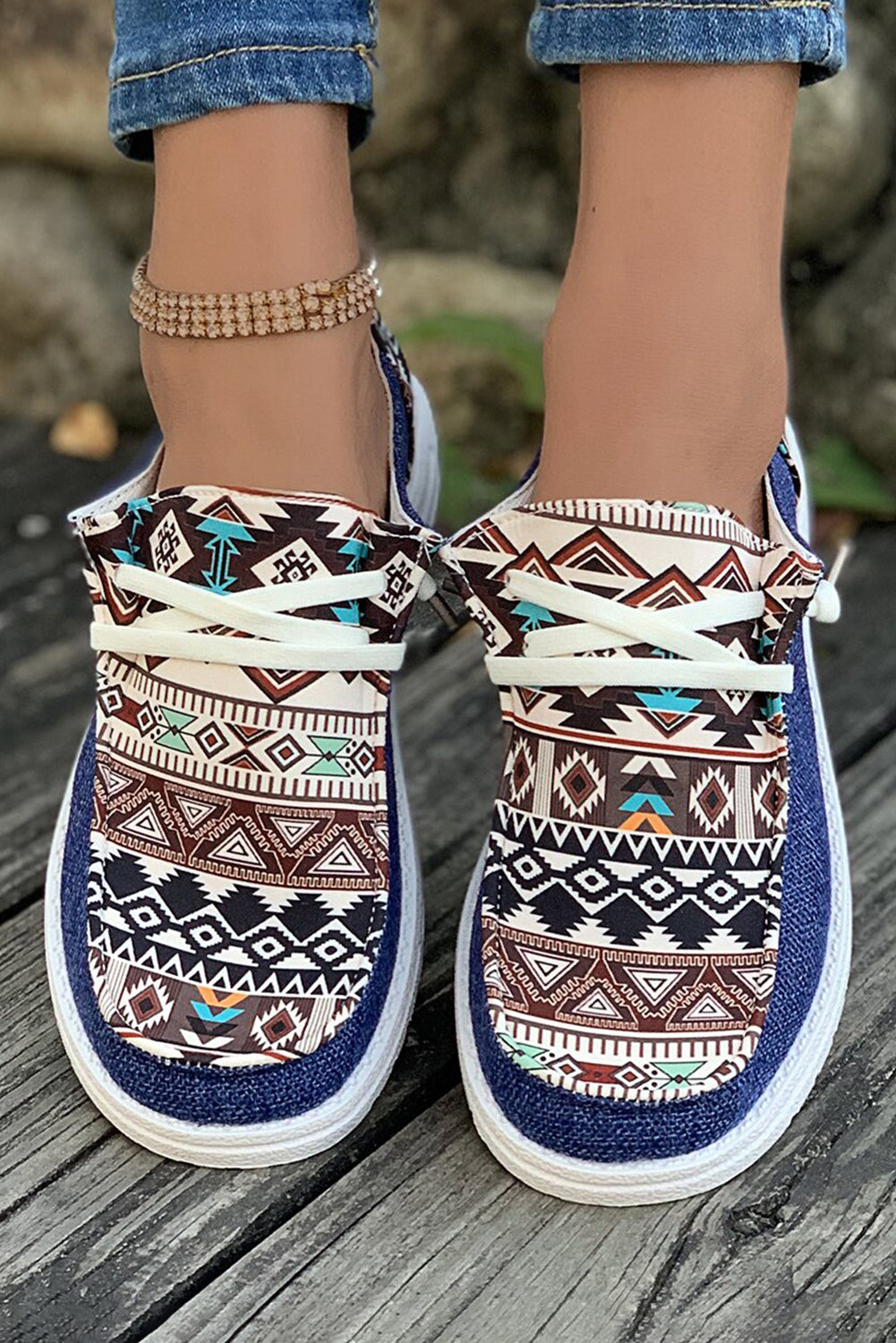 Bailee Vintage Aztec Lace-Up Flat Shoes