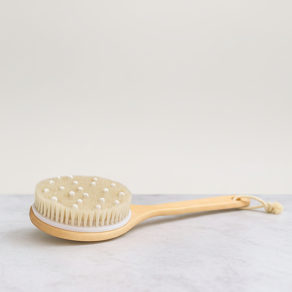 Boar Bristle + Rubber Massager with Lotus Wooden Handle