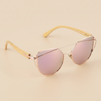 Bamboo and Metal Polarized Cat Eye Sunglasses