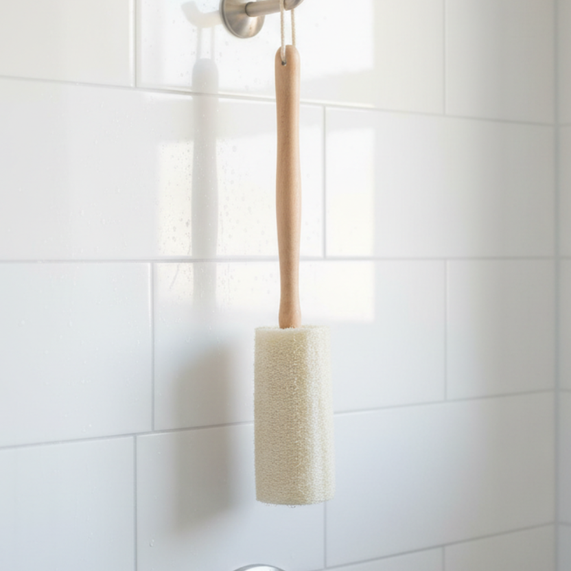Natural Loofah Bath Brush w/Long Handle