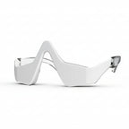 White safety goggles with a green circular design on a white background