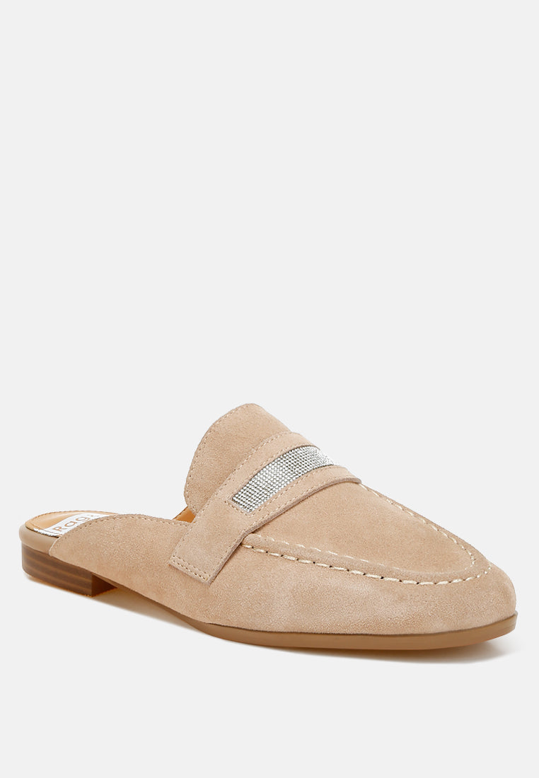 Belorose Rhinestone Strap Genuine Suede Mules-1