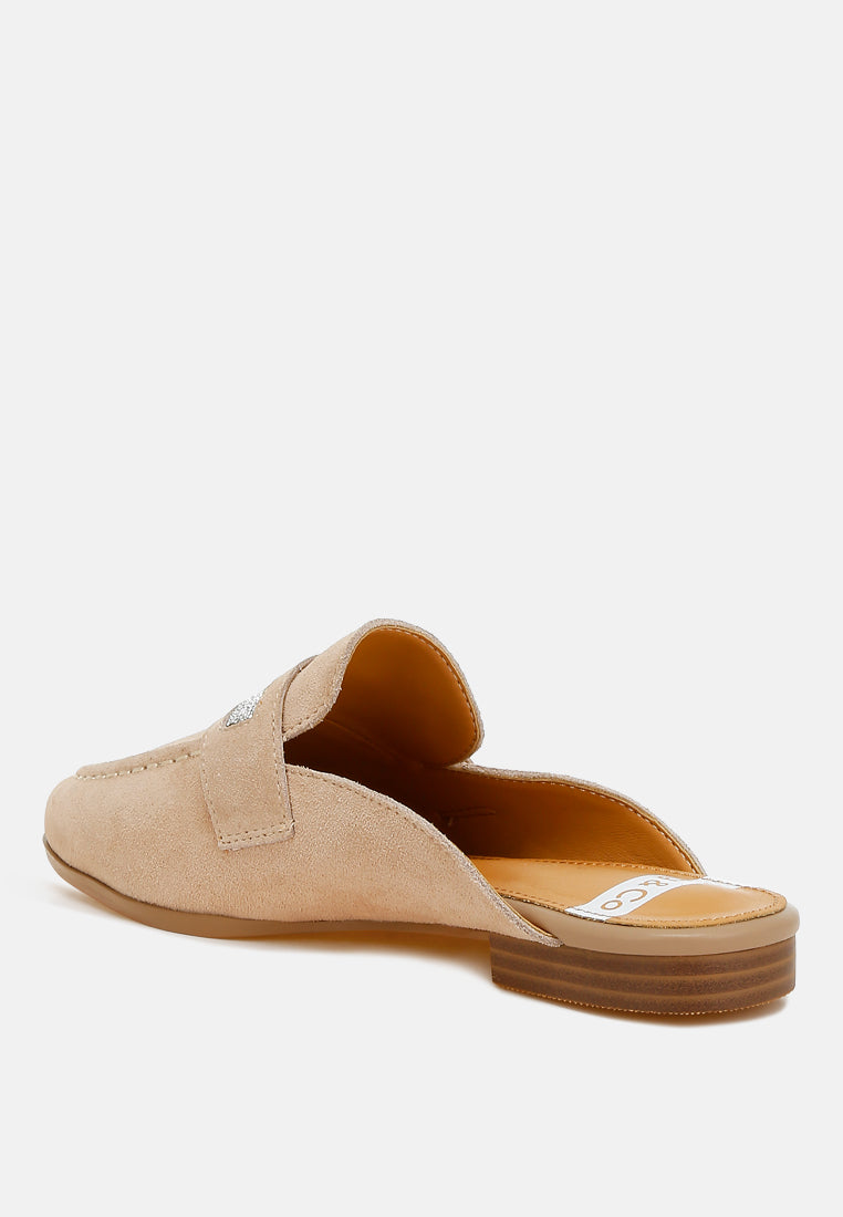 Belorose Rhinestone Strap Genuine Suede Mules-2