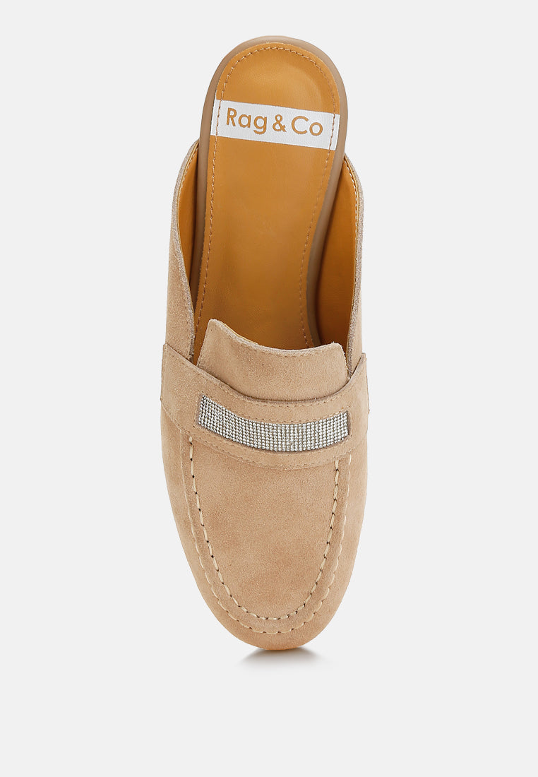 Belorose Rhinestone Strap Genuine Suede Mules-3