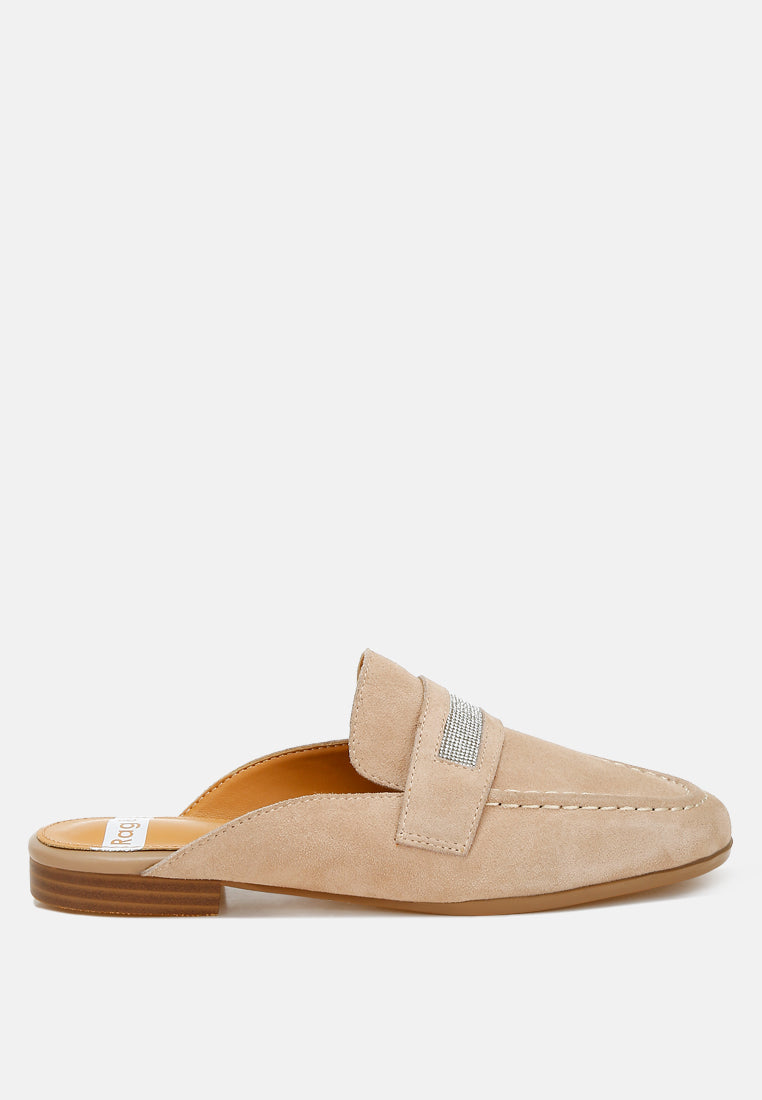 Belorose Rhinestone Strap Genuine Suede Mules-0
