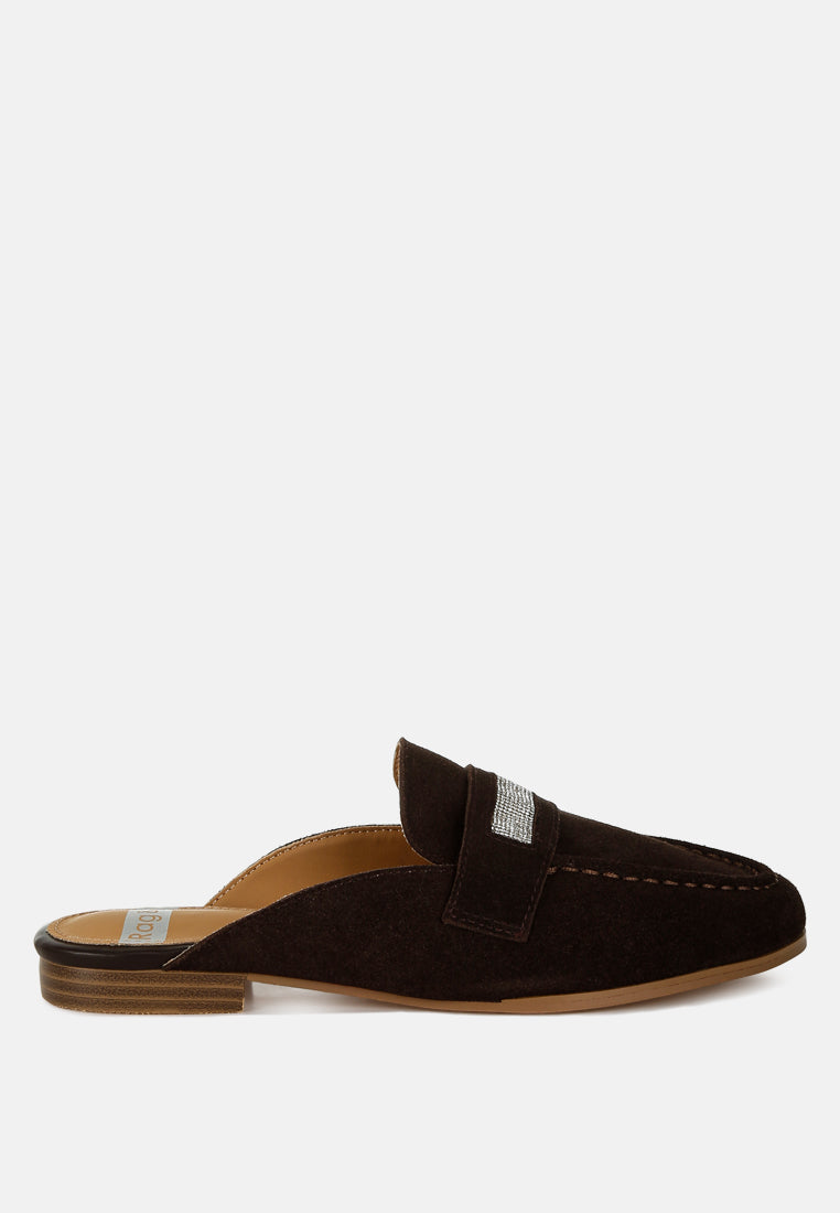 Belorose Rhinestone Strap Genuine Suede Mules-5