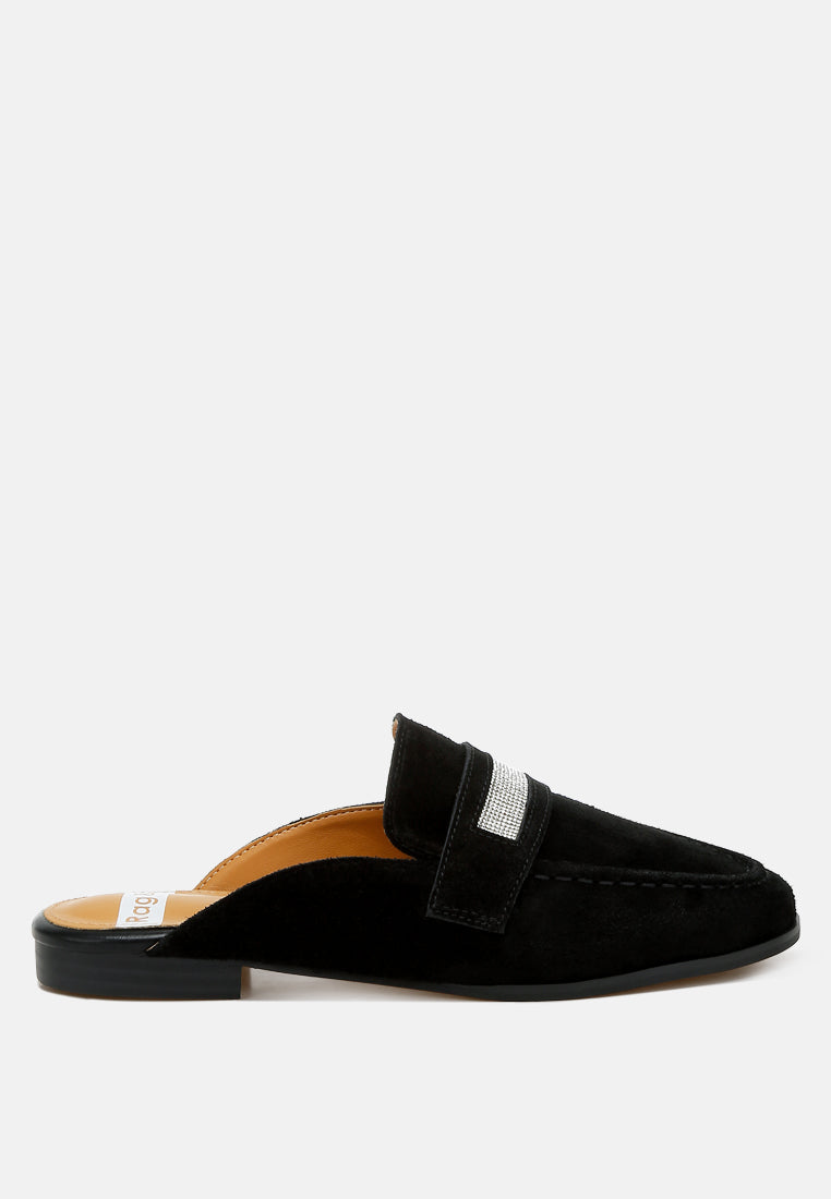 Belorose Rhinestone Strap Genuine Suede Mules-6