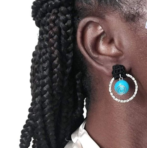 Turquoise + Black Crochet Handmade Post Earrings