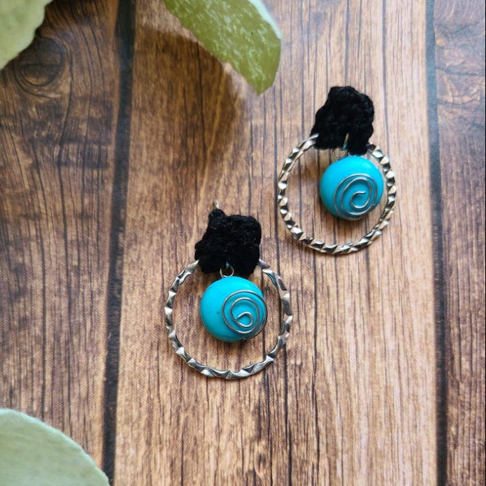 Black and Turquoise Post Earrings-2