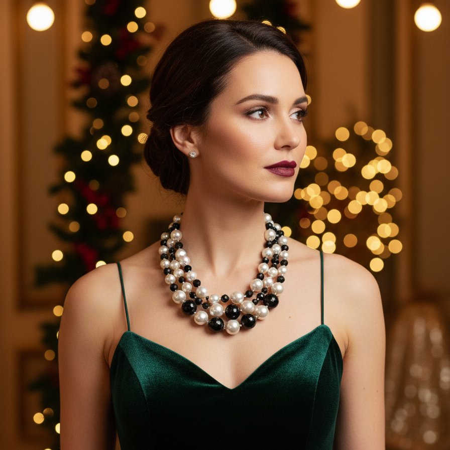 Fine Black Crystal & White Pearl Necklace by Dog House Pearls