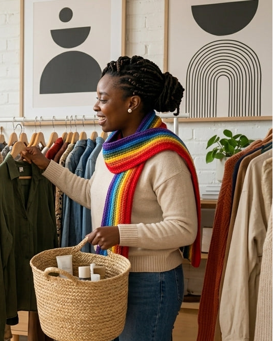 The AMITOLA Handmade Ribbed Rainbow Scarf