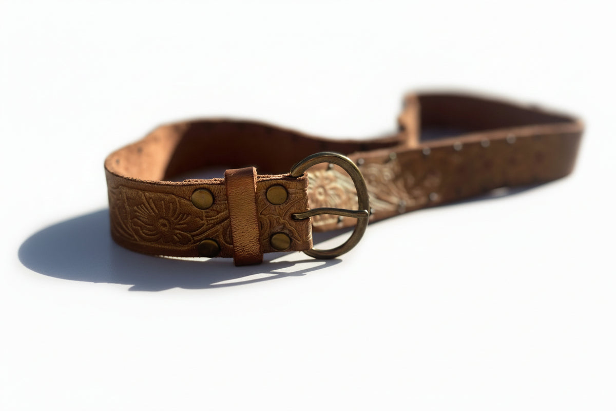 Fossil unisex Brown Embossed Leather Belt size L Amazon.com: Fossil Men main image 2