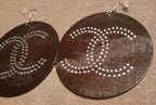 C Initial Earrings – Large Wooden Rhinestone Initials (3" Drop)