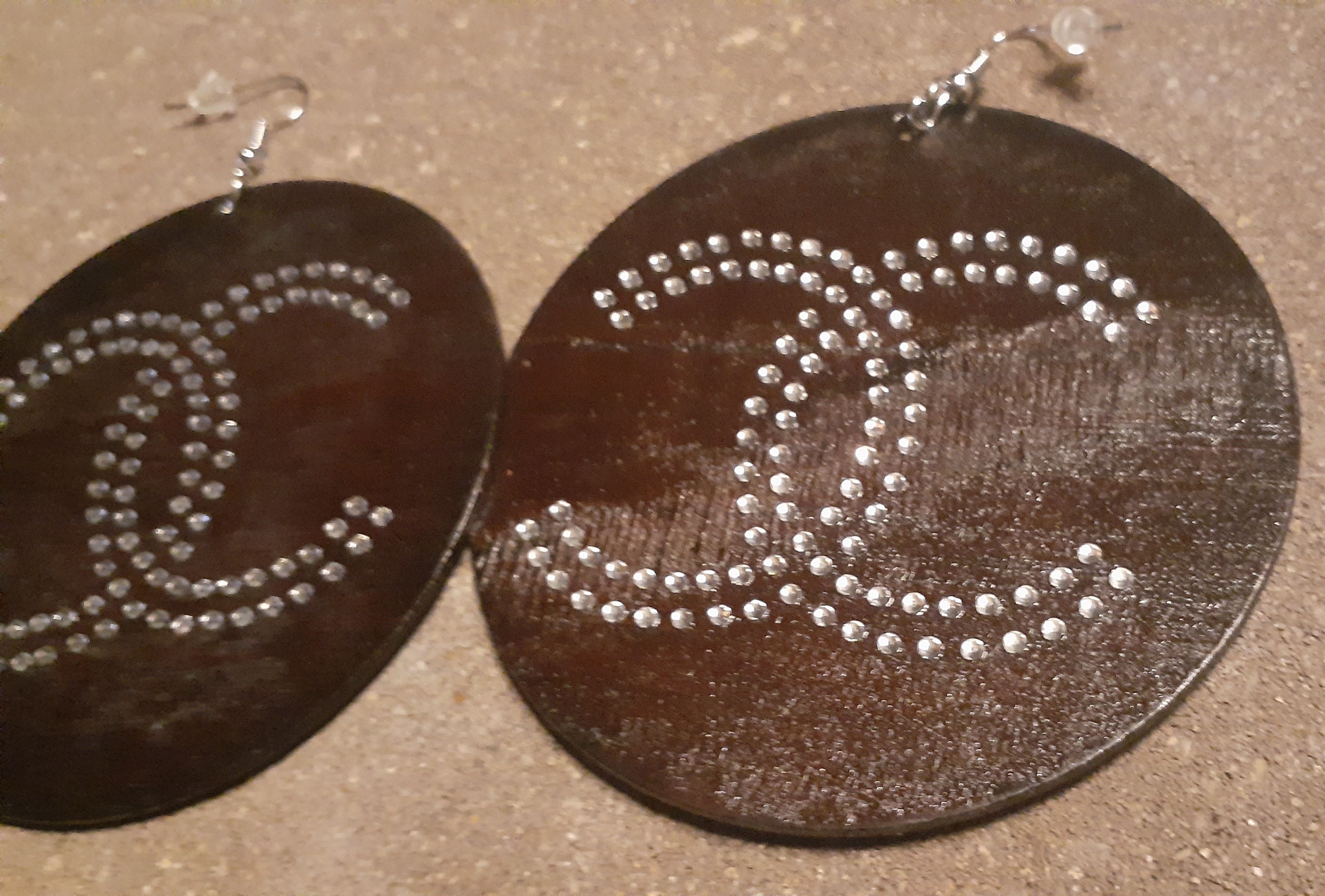 C Initial Earrings – Large Wooden Rhinestone Initials (3" Drop)